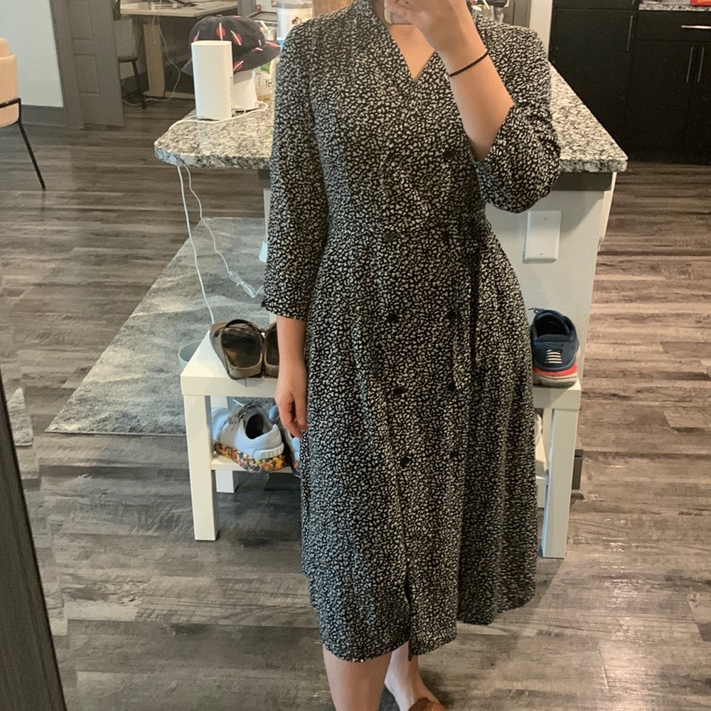Mango Midi Summer Dress w Belt in Black and White Floral Pattern Sz Small/US 4